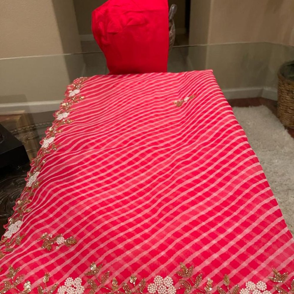 Made in India Hand Embroidered Organza Sari/Saree With Blouse